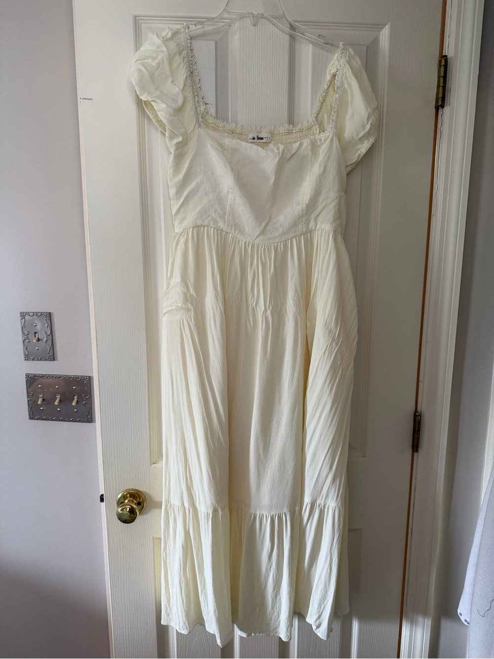 Women's Cream Puff-Sleeve Midi Dress - Elegant Summer Style